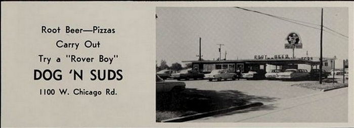 Dog n Suds (DogNSuds, Dog-N-Suds) - Stugis - 1100 W Chicago 1 - 1967 Ad (newer photo)